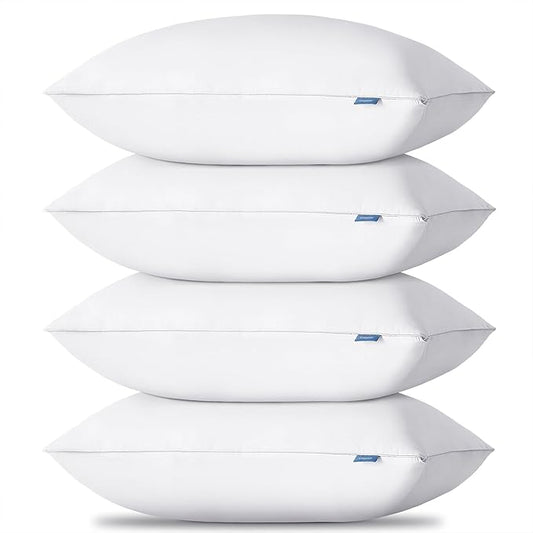 CozyLux Soft Supportive Bed Pillows for Side and Back Sleepers, Oeko-Tex Certified Down Alternative Filling, Hotel Quality Fluffy Sleeping Pillow, White, Queen - 18" x 28", 4 Pack