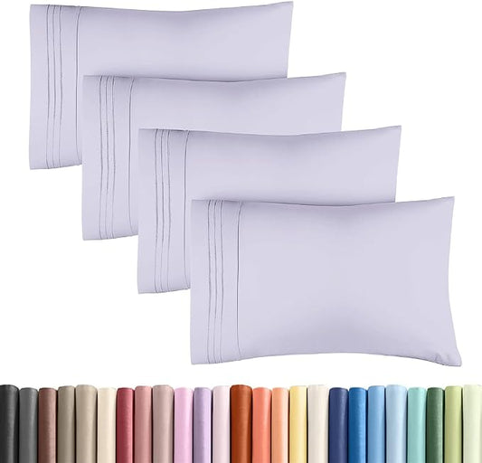 Standard Pillow Cases Set of 4 - Soft Hotel Quality Pillowcase Covers - Comfy Bedding for Women, Men, Kids & Teens - Machine Washable Pillow Protectors - 4 Piece Set - Standard Size Light Lavender
