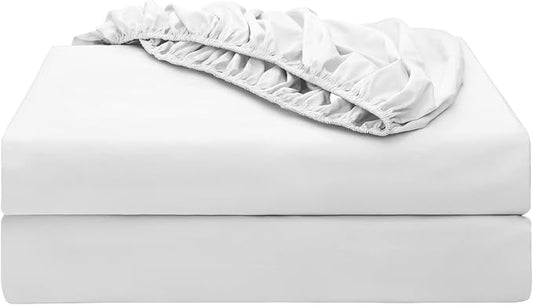 2-Pack Pure Cotton Fitted Sheet Queen Size, 600 Thread Count 16" Deep Pocket Egyptian Cotton Fitted Sheet (2pcs, Queen, White)