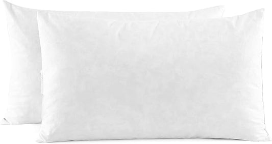 SNUG&COZY Luxury Goose Down Feather Pillow Inserts - 12x20IN, Double Layered Down-Proof Design, Ultra-Soft Cover, High Fill Weight, Pack of 2, White