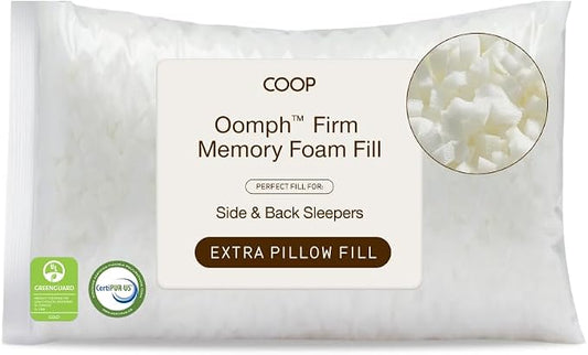 Coop Home Goods Extra Oomph Firm Fill, Cross-Cut Memory Foam, Extra Fill Bag, Refill to Customize Your Premium Adjustable Pillow, GREENGUARD Gold and CertiPUR-US Certified
