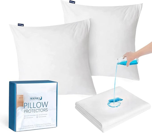 Euro Size Pillow Protectors 2 Pack, Waterproof European Square Pillow Covers Zippered Pillow Encasement, 26"x 26"
