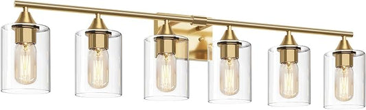 6-Light Gold Vanity Light,Bathroom Light Fixtures,Modern Brushed Brass Gold Wall Sconce Lighting,Bathroom Wall Lamp for Mirror Bedroom Living Room Vanity Table Hallway