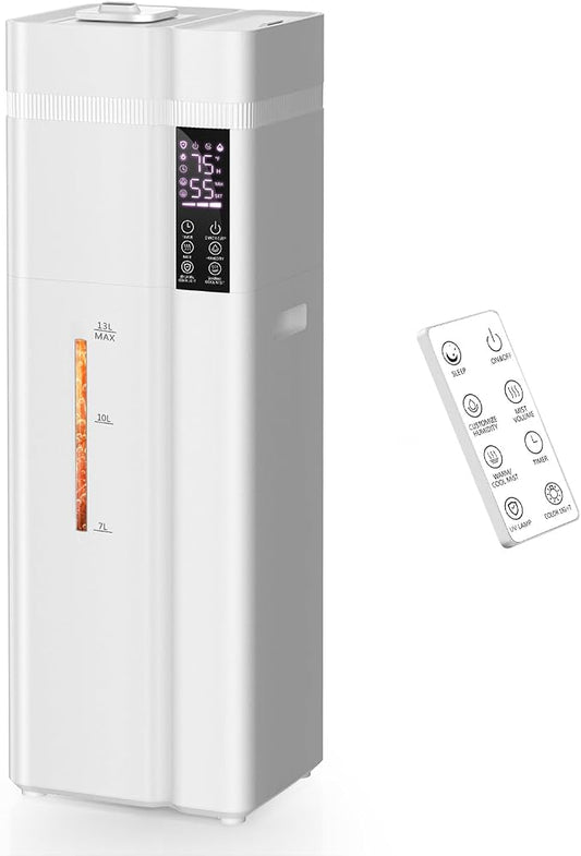 13L/3.4Gal Humidifiers for Bedroom, Ultrasonic Warm & Cool Mist Humidifier Large Room, Covers 800ft², 72H Runtime, 24H Timer, 3 Mist Modes Top Fill Quiet Humidifiers for Home, Office, White