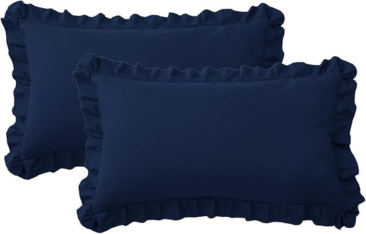 Ruffle Pillow Cases King Size Set of 2 – Soft Wrinkle Resistant Brushed Microfiber Ruffled Pillowcases –Envelope Pillow Shams Cover Festive Gift for Hotels, Guest Rooms 20x36 Inch (Navy Blue)