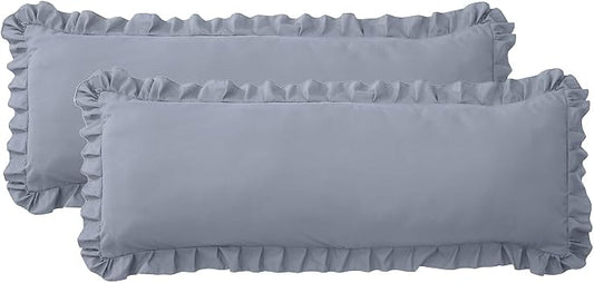 Ruffled Body Pillow Pillowcases Set of 2 – Soft Wrinkle Resistant Brushed Microfiber Body Pillowcases –Envelope Pillow Shams Festive Gift for Hotels, Guest Rooms 20x54 Inch (Silver Gray)