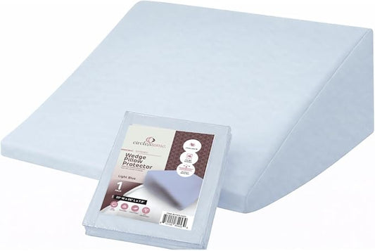 CirclesHome Wedge Pillow Cover 100% Cotton, Zippered Wedge Pillow Case Protector, Soft, Hypoallergenic & Breathable -Light Blue, (25Wx26Lx7.5)
