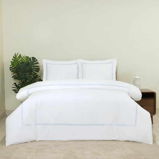 Dreamology White Duvet Cover Luxury Hotel Quality Bedding Set 100% Cotton Embroidered Duvet Covers with 2 Pillow Shams Hypoallergenic Zipper Closure 3 Pieces Duvet Set (Sky Blue, King)