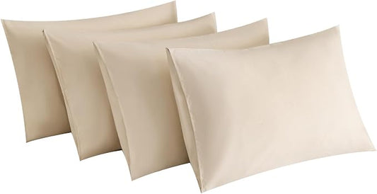 MINIPANDA Beige Pillow Cases Set of 4 Queen Size - Super Soft, Smooth and Breathable Pillow Cases Queen- Envelope Design - Machine Washable Lightweight (20X30 Inches (4 Piece))
