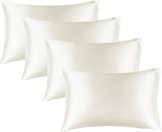 BEDELITE Satin Pillowcase for Hair and Skin, Super Soft Similar to Silk Pillow Cases 4 Pack with Envelope Closure, Cooling Pillowcases for Women Men (20"x26" Standard Size, Ivory)