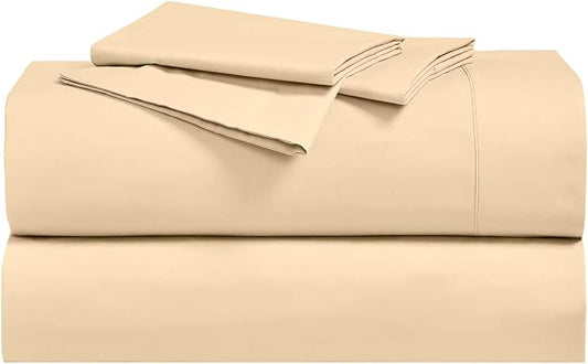 Royal Hotel Bedding Abripedic Crispy Percale Sheets, 300-Thread-Count, 4PC Solid Sheet Set, 100% Cotton, Up to 18 Inch Deep Pocket, Top Split King, Canvas