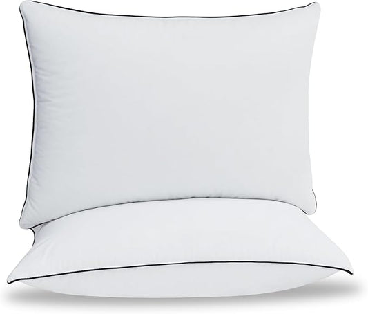 Down Pillows Breathable Cotton Shell Cover,Luxury Hotel Collection Bed Pillows for Sleeping,Fluffy Soft Medium Firm Down Fiber Pillows (Modern, Pure White/All Season, Standard (Pack of 2))