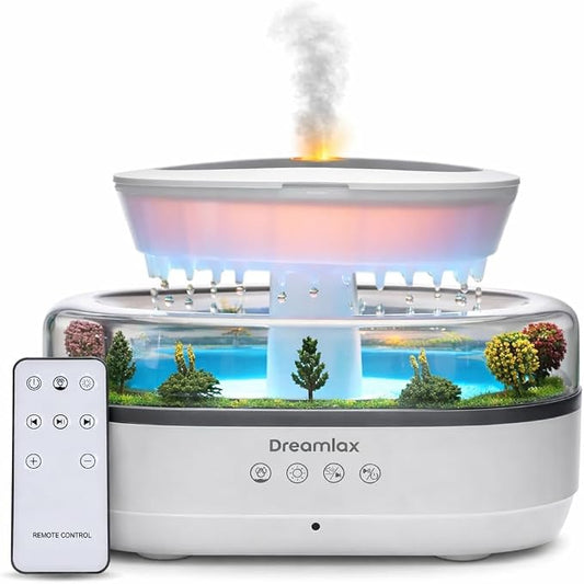Dreamlax Rain Humidifiers for Bedroom – Cool Mist Essential Oil Diffuser, White Noise Machine with 10 Nature Sounds, 7 LED Lights, Remote Control & Decorative Raindrop Lamp