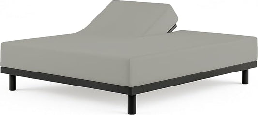 Cottingon 1 Piece Top Split King Fitted Sheet Only for Adjustable beds, Premium 100% Egyptian Cotton, 34 Inches Half Split Flex Head Bottom Sheet for Sleep Number Beds 16" Deep Mattress, Light Grey