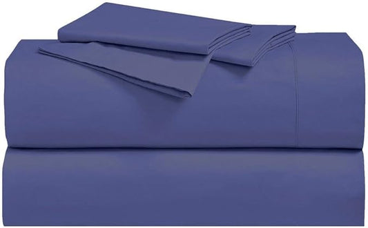 Royal Hotel Bedding Abripedic Crispy Percale Sheets, 300-Thread-Count, 4PC Solid Sheet Set, 100% Cotton, Up to 18 Inch Deep Pocket, Top Split California-King, Periwinkle