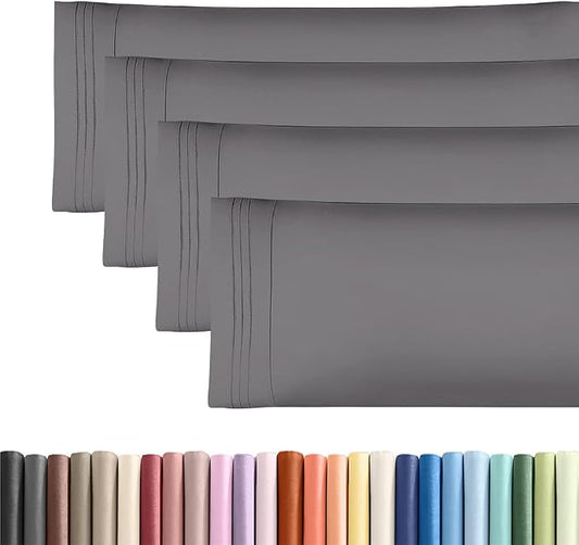 Body Pillowcases Set of 4-20x54 Long Body Pillow Case - Soft Body Pillow Cover for Sleeping & Side Sleepers - Comfy, Breathable & Fade Free - Machine Washable with Envelope Enclosure - (Dark Grey)