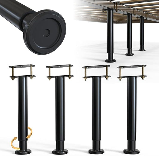 4-Piece Adjustable Height Bed Support Legs, Extra Sturdy Steel with Wider Rubber Base,King, Queen (10"-16.5")