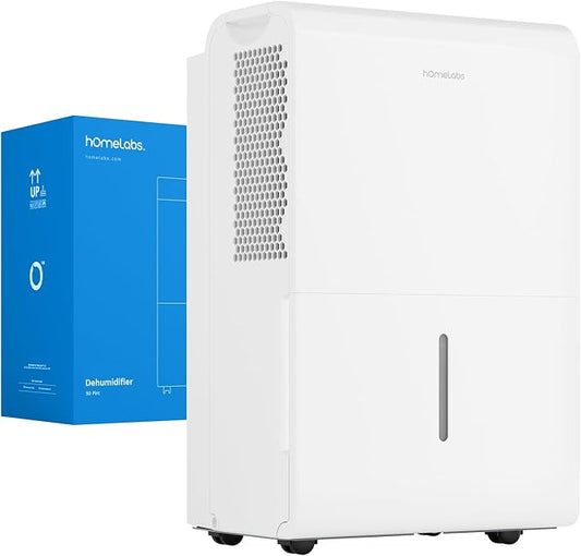 hOmeLabs Dehumidifier 7,000 Sq Ft Wi-Fi (50 Pint MAX 120 Pint at 95°F, 90% RH) for Home, Office, Basements with Powerful Moisture Removal, Humidity Control, Auto Shut-off, Quiet Operation