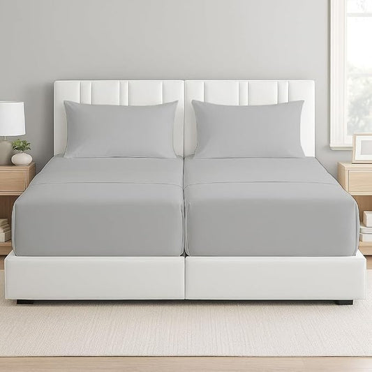 5 Piece Split King Sheet Set, Deep Pockets 16 Inch, 100% Egyptain Cotton, Split King Sheets for Sleep Number Beds, Sheets Sets for Adjustable Bed, Light Grey, Solid
