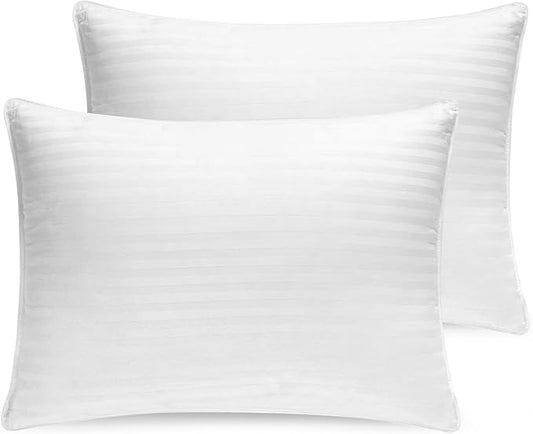 Washable Down and Feather Pillows Queen Size - 2 Pack, Premium Soft Pillow Authentic Canadian White Goose Down 100% Cotton Cover for Comfort Luxury Experience - Includes Pillow Case.