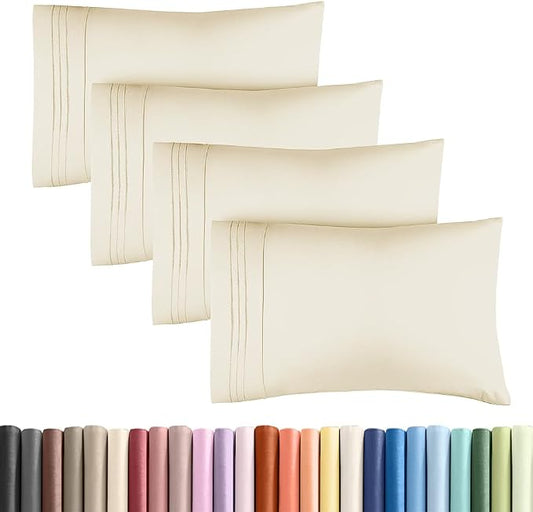 Standard Pillow Cases Set of 4 - Ultra Soft Hotel Quality Pillowcase Covers - Comfy Bedding for Women, Men, Kids & Teens - Machine Washable Pillow Protectors - 4 Piece Set - Standard Size Off White