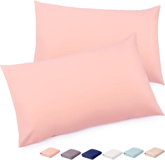 Brushed Microfiber Pillow Cases Standard Size Pillow Case-Envelope Closure Pillowcases Set of 2,Cooling & Moisture Wicking,Wrinkle Resistant-Bed Pillowcases 20" X 30"(Queen,Peach Pink)