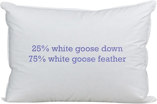 Down Etc Luxury Hotel Side or Back Sleepers 235-Thread Count 100% Down-Proof Soft Preshrunk Cotton Fabric 25/75 Goose Down & Feather Pillows for Sleeping, Standard (Pack of 1), White