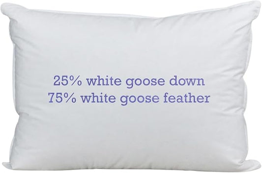 Down Etc Luxury Hotel Side or Back Sleepers 235-Thread Count 100% Down-Proof Soft Preshrunk Cotton Fabric 25/75 Goose Down & Feather Pillows for Sleeping, Queen (Pack of 1), White
