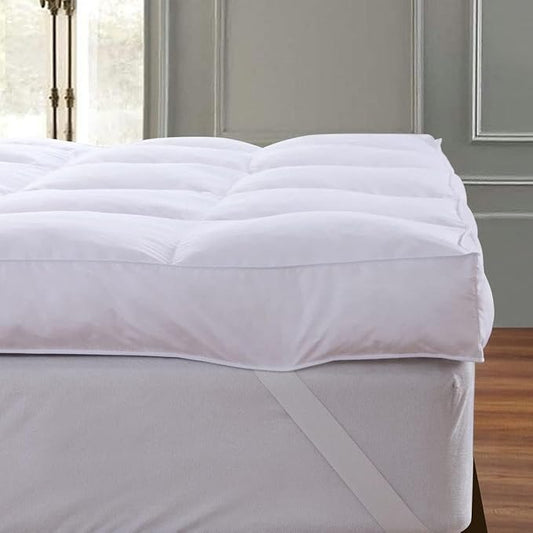 QUEEN ROSE Mattress Topper King Size, Extra Thick Cooling Pillow Top for Firm Beds, Plush Down Alternative Mattress Pad for Back Pain Relief, Breathable & Durable Soft Bed Topper, White