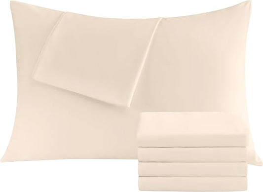Pillowcases Queen 4 Pack, 20x30 Pillow Cases with Envelope Closure, Soft Plain Brushed Microfiber Covers Breathable Wrinkle-Resistant, Beige