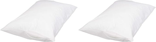 Amazon Basics Queen Pillow Protector with Zipper, 100% Cotton Hypoallergenic, Machine Washable, White, 31 x 21 Inches, Pillows Not Included (Pack of 2)