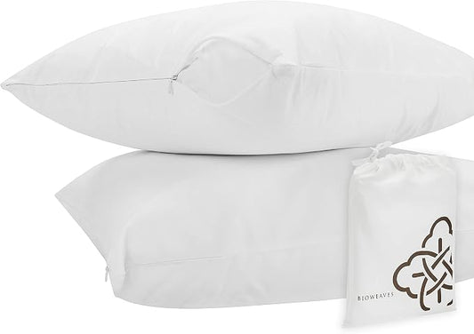BIOWEAVES 100% Organic Cotton Breathable Pillow Protectors GOTS Certified with Zipped Closure – Queen, 20” x 30”, 4-Pack