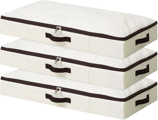 Pack of 3, Home Organization and Storage with Sturdy Sidewalls & Bottom, Heavy Duty Storage Bins, Tear-Proof Drag-Resistant, Ideal for Apartment, Dorm, Bedroom, Attic, Stackable (Beige, 29.5x15x4")