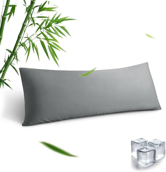 Body Pillowcase, Cooling Viscose from Bamboo Pillow Cover with Zipper Closure, Soft Moisture-Wicking for Hot Sleepers, Hair and Skin-Friendly, Light Grey, 1 Pack