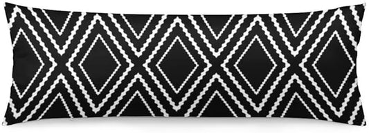 Black Body Pillow Cover Black and White Long Pillow Case with Zipper Boho Aztec Polyester Pillowcases Farmhouse Bedding Pillowcase Decorative Soft Cushion Pillow Covers for Bedroom,Couch,20"x54"