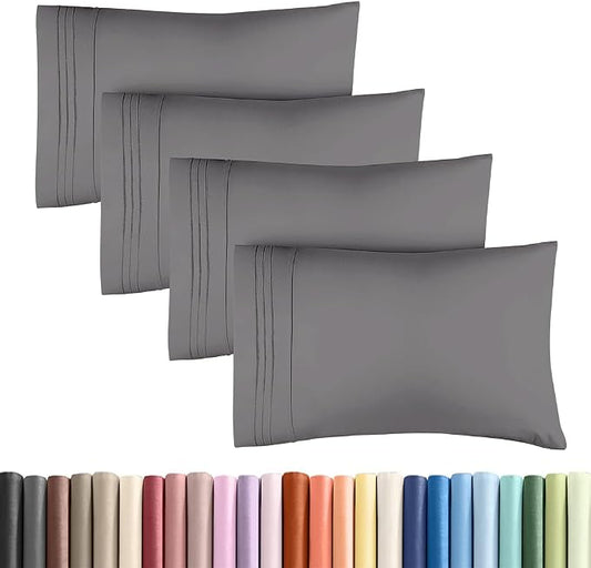 Standard Pillow Cases Set of 4 - Ultra Soft Hotel Quality Pillowcase Covers - Comfy Bedding for Women, Men, Kids & Teens - Machine Washable Pillow Protectors - 4 Piece Set - Standard Size Dark Grey