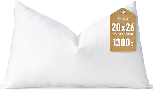Artscope Synthetic Down Lumbar Pillow Insert, 20x26 Down Alternative Throw Pillow Insert. Ultra Soft Fluffy Sleeping Pillow with 100% Cotton Cover, Decorative Pillows-White.