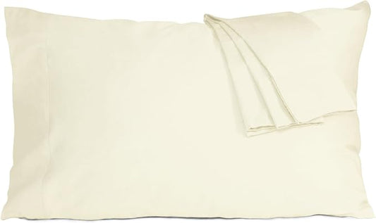 Pillow Cases, Standard Queen Size Cotton Percale Weave Pillowcases, Pre-Shrunk Breathable and Hypoallergenic Pillowcases, Set of 2 (2 Piece Standard/Queen 20 Inch x 30 Inch, Cream)