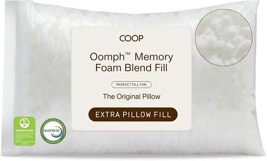 Coop Home Goods Extra Oomph Fill, Cross-Cut Memory Foam, Medium Density Pillow Fill, Extra Fill Bag, Refill to Customize Your Premium Adjustable Pillow, GREENGUARD Gold and CertiPUR-US Certified