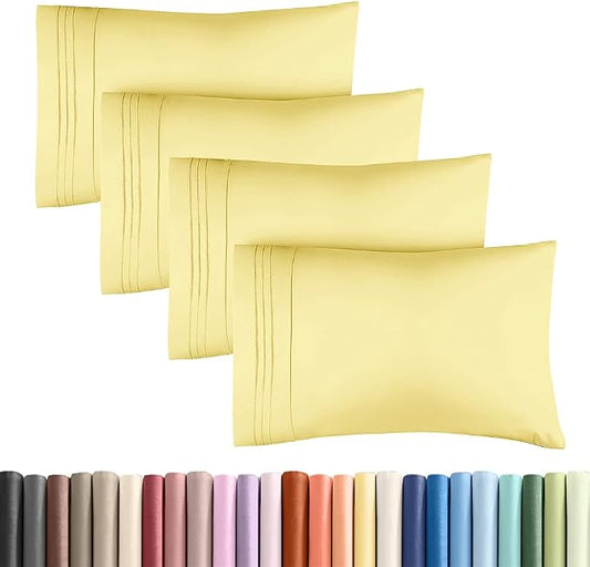 Standard Pillow Cases Set of 4 - Ultra Soft Hotel Quality Pillowcase Covers - Comfy Cozy Bedding for Women, Men, Kids & Teens - Machine Washable Pillow Protectors - 4 Piece Set - Standard Size Yellow