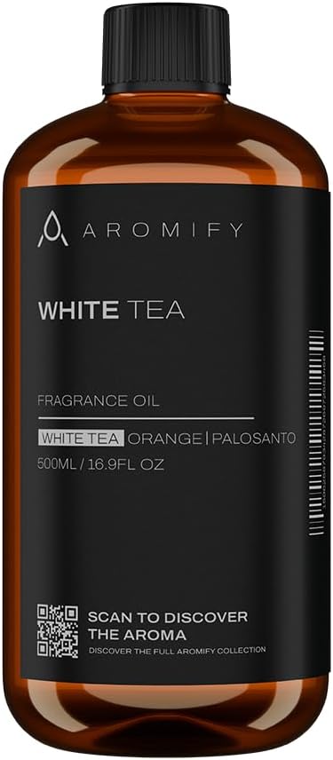 White Tea Diffuser Oil, 16.9 FL Oz, 500 mL, Aroma Essential Oil for Scent Diffusers, Luxury Hotel Scent for Home, Bathroom, Spa & Office, Natural White Tea, Orange & Palosanto Scents
