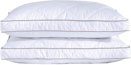 puredown® Goose Feathers and Down Pillow for Sleeping Hotel Collection Bed Pillows, Gusseted, Queen, Set of 2