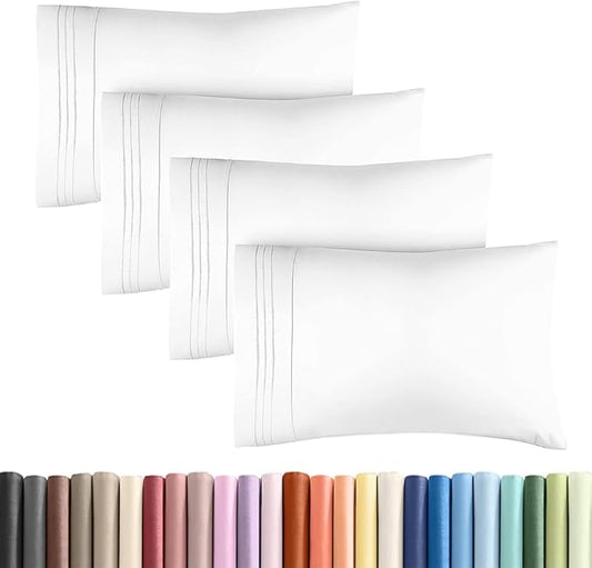 Standard Pillow Cases Set of 4 - Ultra Soft Hotel Quality Pillowcase Covers - Comfy Cozy Bedding for Women, Men, Kids & Teens - Machine Washable Pillow Protectors - 4 Piece Set - Standard Size White