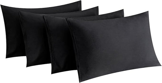 MINIPANDA Black Pillow Cases Set of 4 Queen Size - Super Soft, Smooth and Breathable Pillow Cases Queen- Envelope Design - Machine Washable Lightweight (20X30 Inches (4 Piece))