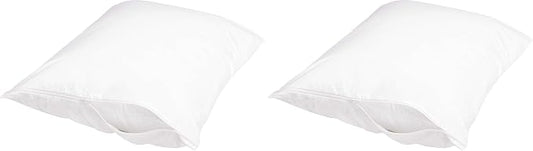 Amazon Basics Standard Breathable 100% Cotton Hypoallergenic Pillow Protector with Zipper, Machine Washable, White, 27 x 21 Inches, Pillows Not Included (Pack of 2)