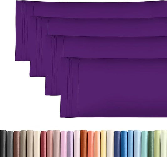 Body Pillowcases Set of 4-20x54 Long Body Pillow Case - Soft Body Pillow Cover for Sleeping & Side Sleepers - Comfy, Cozy Breathable & Fade Free - Machine Washable w/Envelope Enclosure - (Purple)