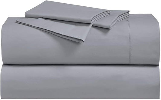 Royal Hotel Bedding Abripedic Crispy Percale Sheets, 300-Thread-Count, 4PC Solid Sheet Set, 100% Cotton, Super Deep Pocket, Queen, Gray