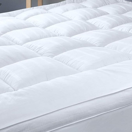 Extra Thick Pillow Top 3 Inch Mattress Topper Queen Size for Firm Mattress, Cooling Fluffy Cotton Hotel Mattress Bed Topper for Cloud Like Sleep & Back Pain, Plush Soft Pad, Fit to 6"-22" Mattress