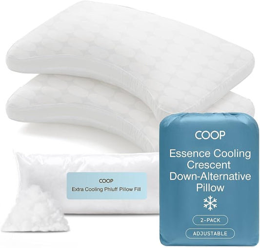 Coop Home Goods Essence Cooling Crescent Down Alternative Pillow Set of 2, King Size Adjustable Cooling Pillow for Back & Side Sleepers, Cool-Touch Luxury Hotel Pillow, Oeko-TEX Certified