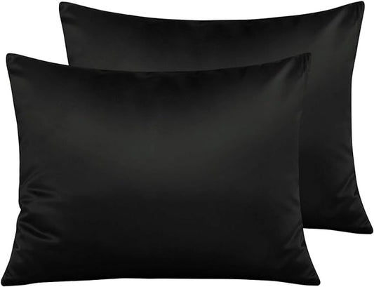 NTBAY Zippered Satin Pillow Cases for Hair and Skin, Luxury Standard Hidden Zipper Pillowcases Set of 2, 20x26 Inches, Black